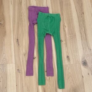 Mini Boden, purple and green footless tights